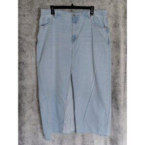 Old Navy Column Slit Maria Mid Rise Denim Skirt Sz 16 Light Wash Modest Grunge